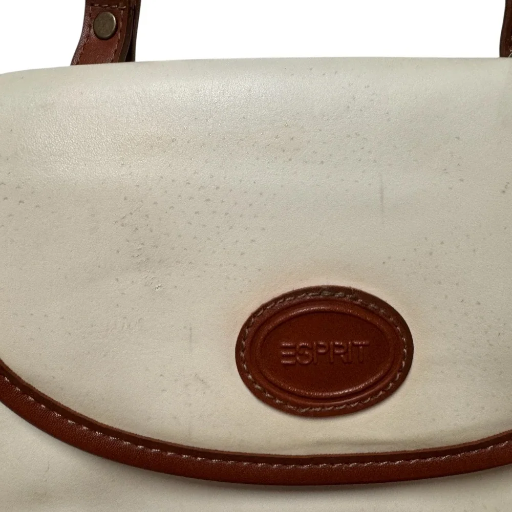 Vintage Esprit Crossbody Bag Shoulder Purse Brown Cream Small Flap retro 90s‎ - Picture 2 of 11